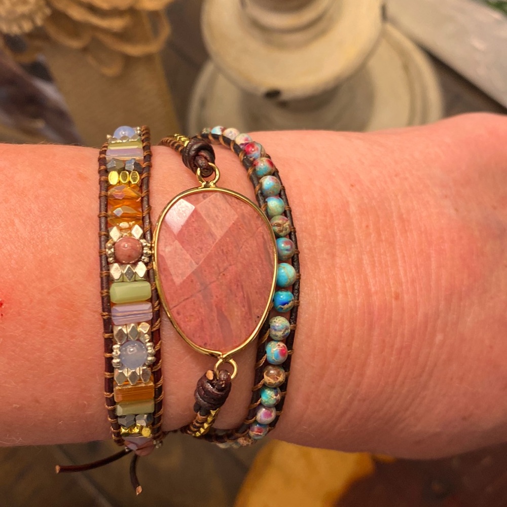 Rhodochrosite gemstone wrap bracelet. Like new.🥰